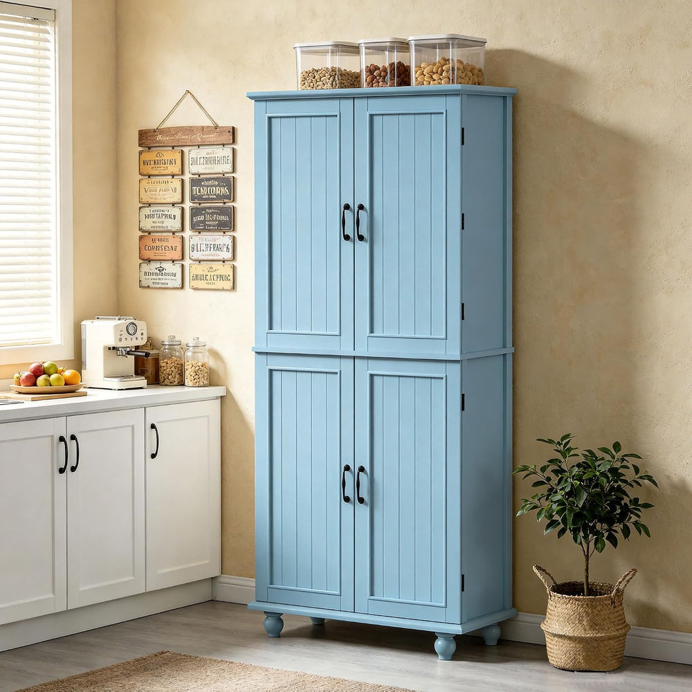 Scurrty Vintage Kitchen Pantry Cabinet with Drawers and Door Shelves, Blue | ...