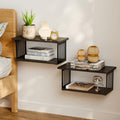 2-Tier Display Wall Shelves,16.8 Inch Floating Shelves Wall Mounted Set of 2,Floating Bookshelves Set of 2 for Living Room, Bathroom, Bedroom, Kitchen, Black