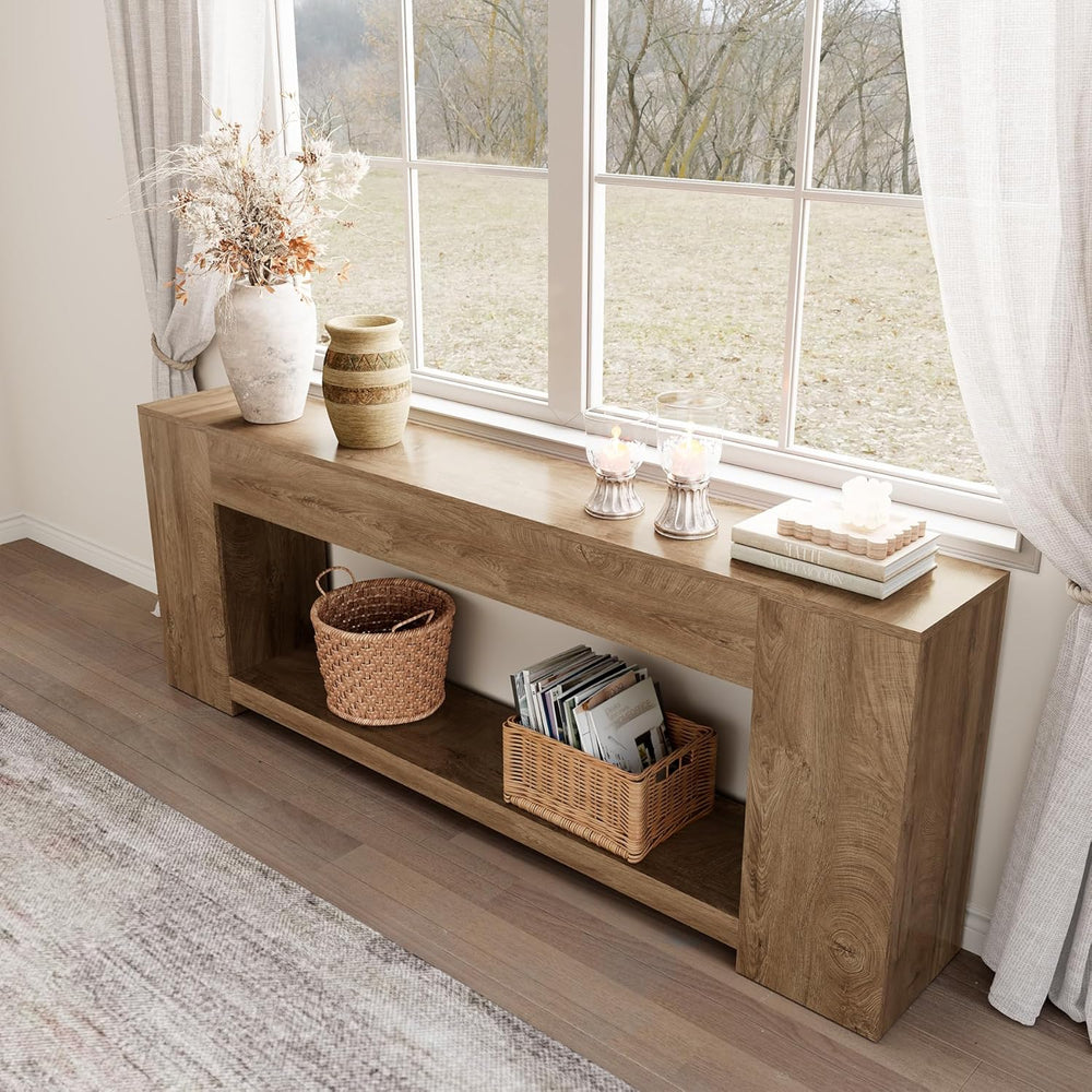 Epecoya 86-Inch Extra Long Console Tables for Entryway, Natural Oak Brown | 2...