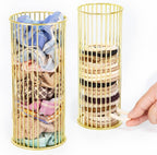 Gold Metal Hair Ties Holder Organizer – Stylish Scrunchie Stand with Side Opening for Easy Access – Countertop Hair Elastics Storage for Women & Girls, Set of 2 (Large & Small)