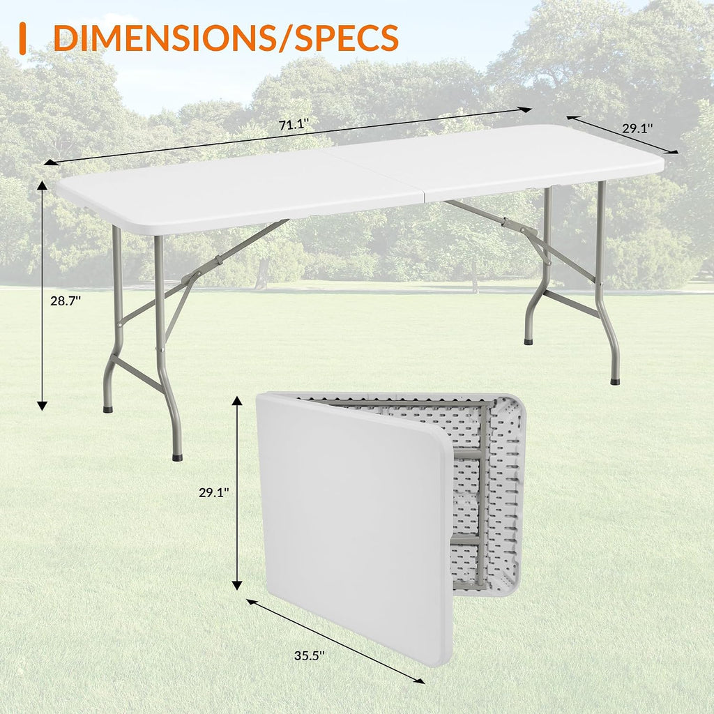 Elevon Folding Table, 6 Feet Heavy Duty Fold-in-Half Utility Table Indoor Outdoor for Camping, Picnic, Party