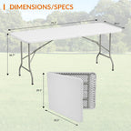 Elevon Folding Table, 6 Feet Heavy Duty Fold-in-Half Utility Table Indoor Outdoor for Camping, Picnic, Party