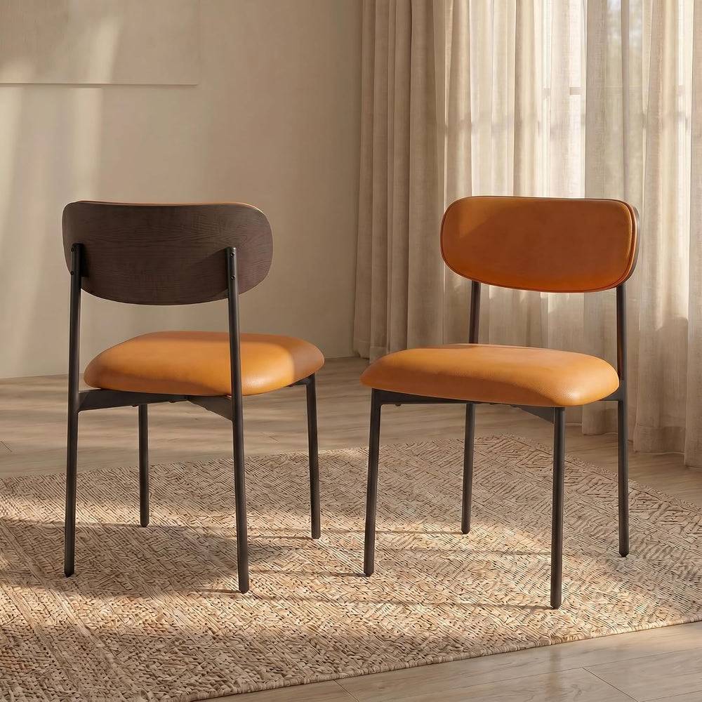 GrandNoor Brown Faux Leather Dining Chairs Set of 4, Armless Upholstered Kitc...