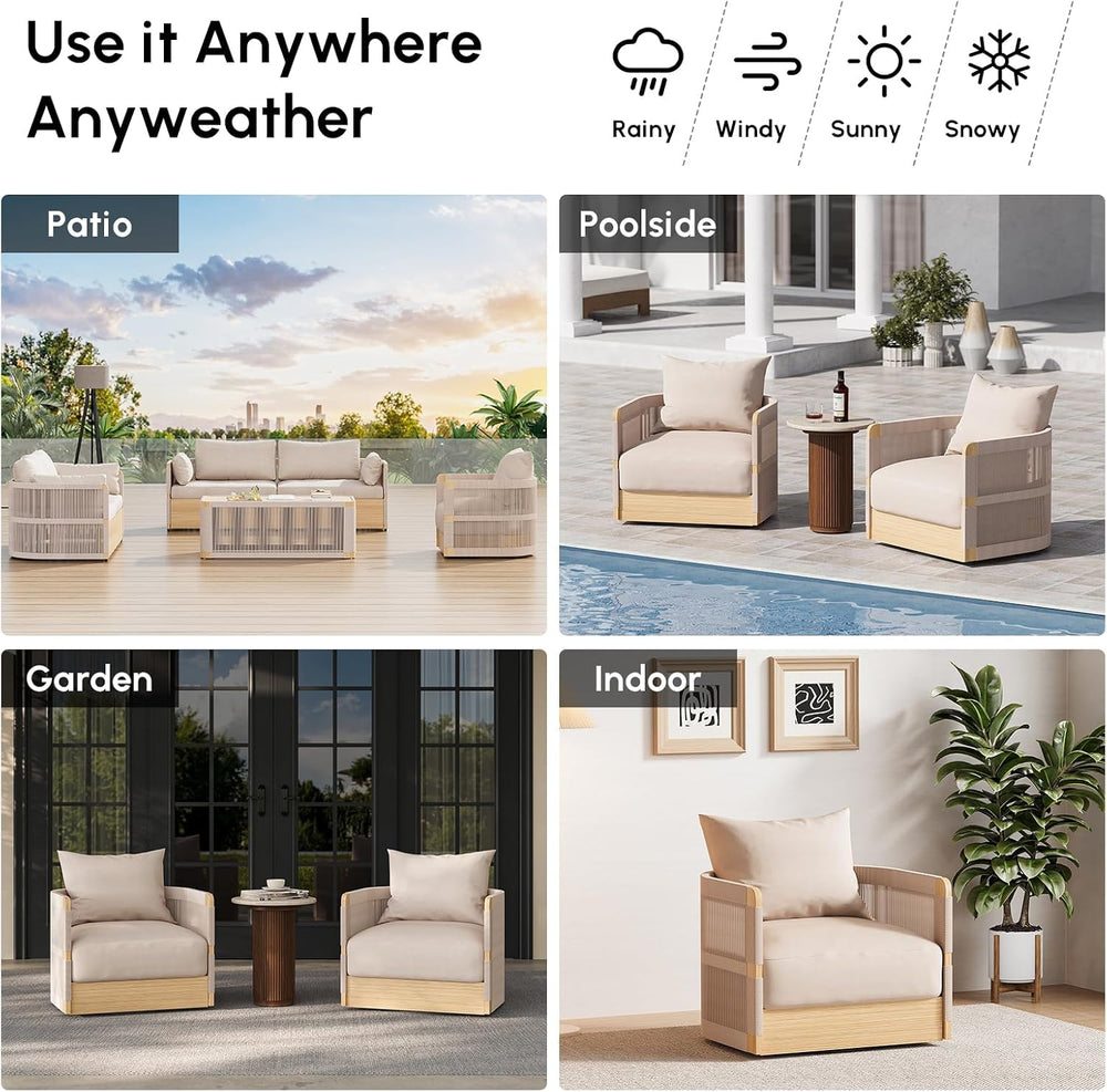 homary Patio Rattan 360° Swivel Chair Pieces of 2, Outdoor Wicker Furniture w...