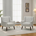 Mid-Century Modern Linen Blend Accent Chair, Beige, Set of 2 | Tufted Button Backrest, 4.5" Plush Seat Cushion, Solid Wood Frame, Easy Assembly, For Living Room Bedroom, & Small Spaces