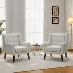 Mid-Century Modern Linen Blend Accent Chair, Beige, Set of 2 | Tufted Button Backrest, 4.5" Plush Seat Cushion, Solid Wood Frame, Easy Assembly, For Living Room Bedroom, & Small Spaces