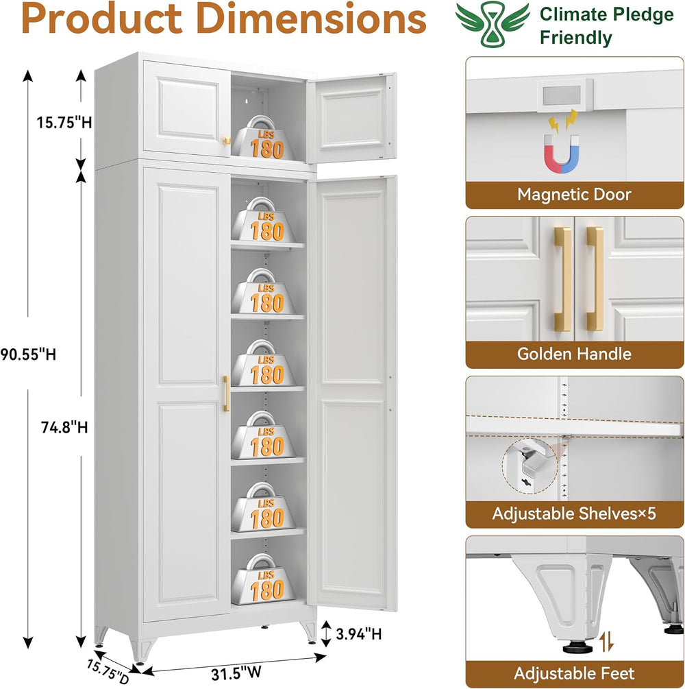 Polup 90" Pantry Cabinet, Tall Metal Storage Cabinet with Doors and Shelves