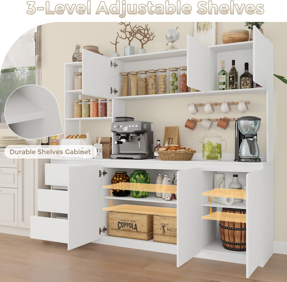 Bobve Large Kitchen Hutch Cabinet with Microwave Stand, Storage Cupboard Pant...