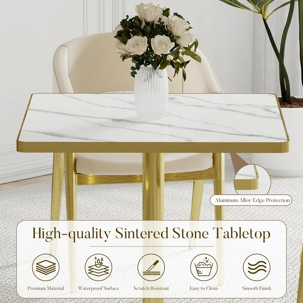 31.5'' Square Modern Dinning Table with Sintered Stone Tabletop, Gold...