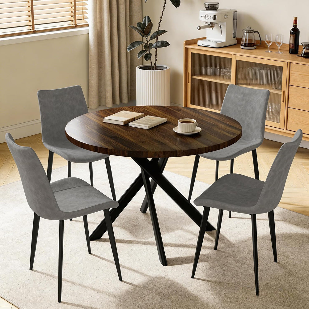 44" Round Dining Table with Chair Set for 4, Modern Mid-Century Dining T...