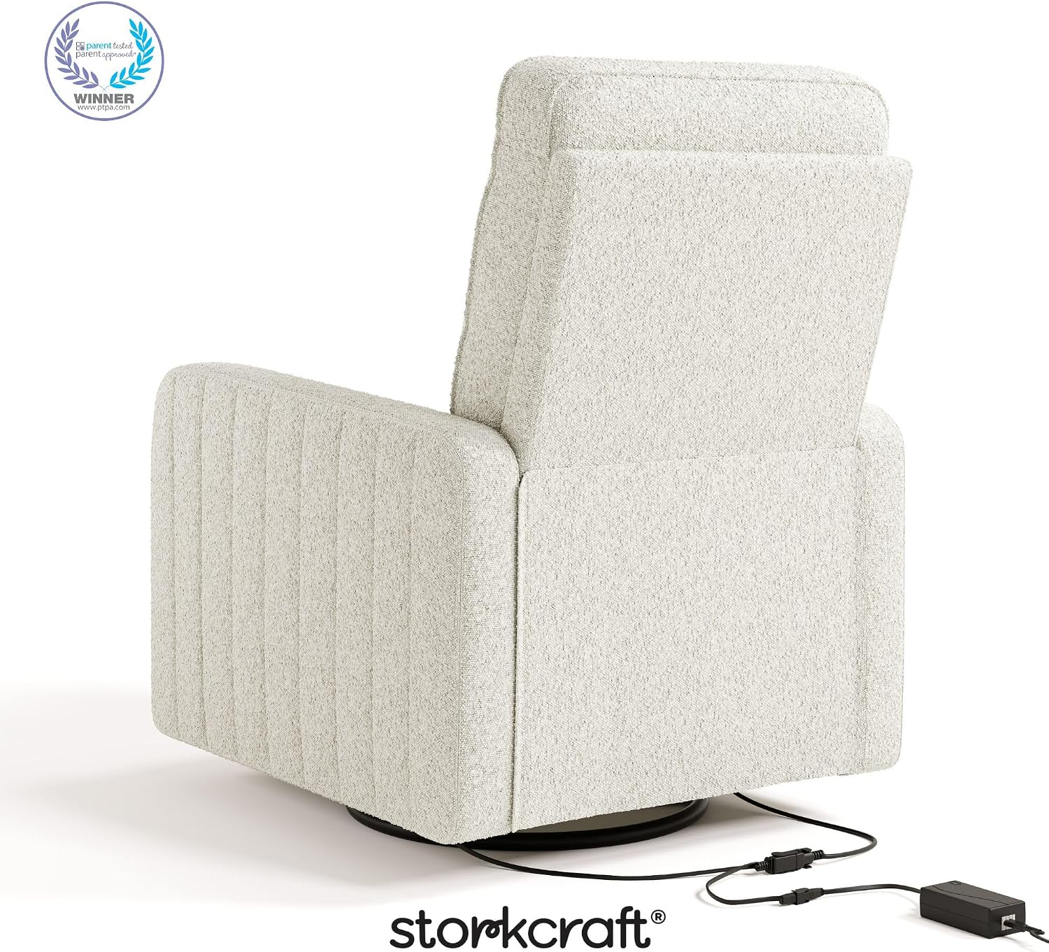 Storkcraft Kyoto Deluxe Power Recliner Swivel Glider, Ivory Boucle | Premium Electronic Power Recliner for Nursery, Includes Dual-USB Charging Port with USB-A & USB-C, Glider Rocking Chair
