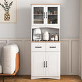 67'' H Kitchen Pantry Cabinet, Modern White Tall Storage Cabinet with Glass Doors and Drawers, Kitchen Storage Microwave Cabinet for Dining Room