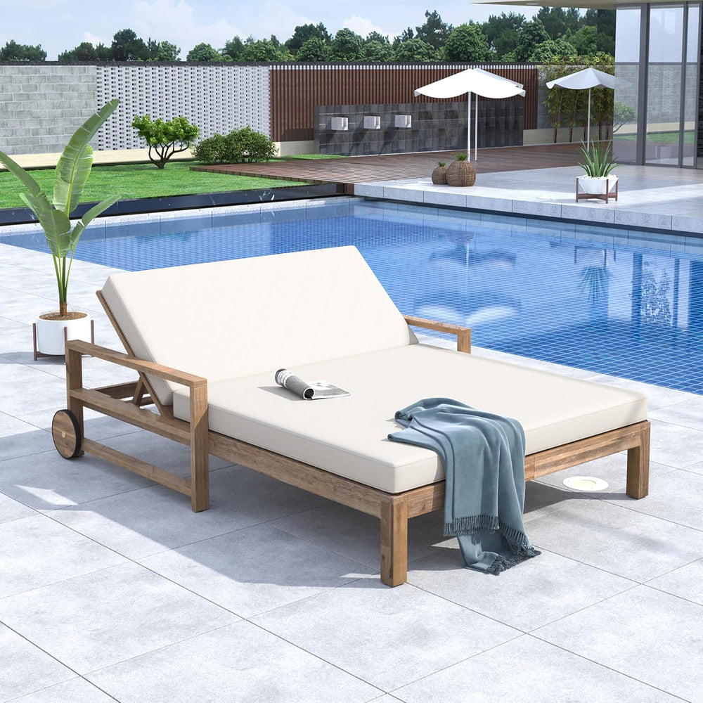 Merax Acacia Wood Outdoor Daybed Sofa, Farmhouse Patio Sun Lounger with Adjus...