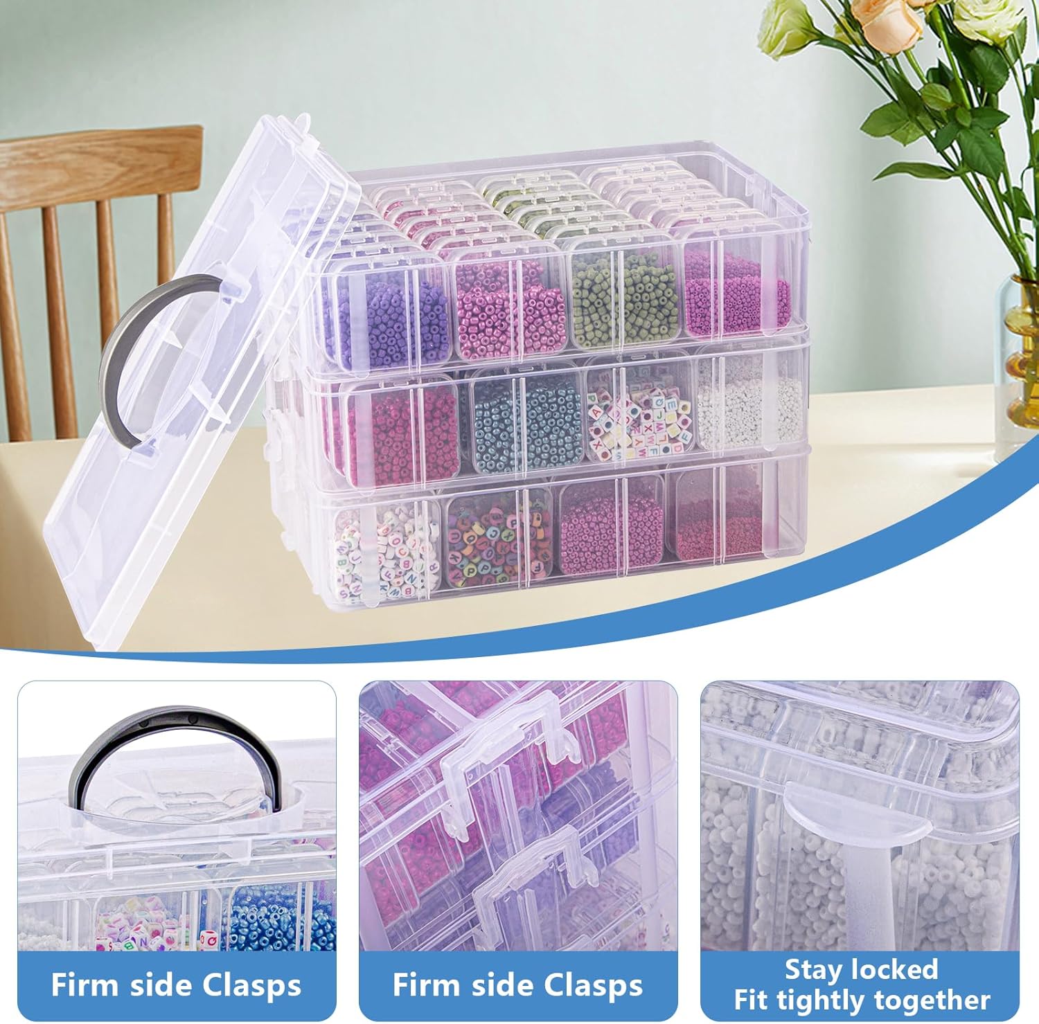 VTG Bead Organizer Box, 84 Pcs Small Organizers, 3-Tier Bead Storage Containers Portable Organizer and Storage Box Stackable Plastic Cases for Bracelet Making DIY Jewelry Nail Charms