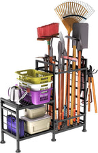 GIOTORENT 5 Tier Garden Tool Organizer, Metal Yard Tools Storage Rack, Garage Storage and Organization, Heavy Duty Garden Tool Organizer for Garage, Yard, Patio, Shed, Indoors and Outdoors, Black