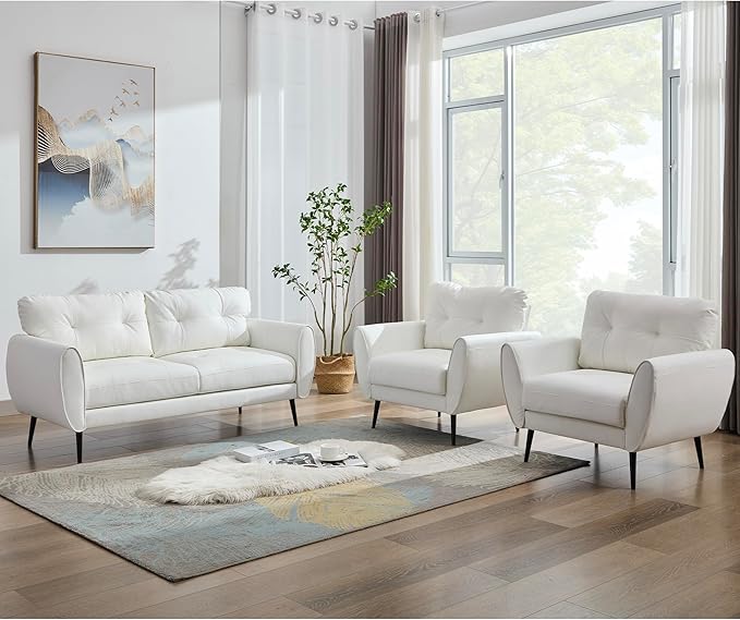 TYBOATLE Sofa Couch 61" Small Loveseat Couches for Living Room Leather Couch Mid Century Modern Tufted Mini Sofa Comfy Office 2 Seat Settee Love Seat for Small Spaces Bedroom (3, White)