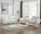 TYBOATLE Sofa Couch 61" Small Loveseat Couches for Living Room Leather Couch Mid Century Modern Tufted Mini Sofa Comfy Office 2 Seat Settee Love Seat for Small Spaces Bedroom (3, White)