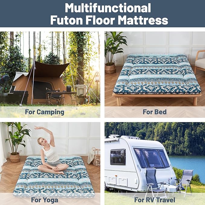 Japanese Floor Mattress, Futon Mattress with Portable Storage Bag and Washabl...