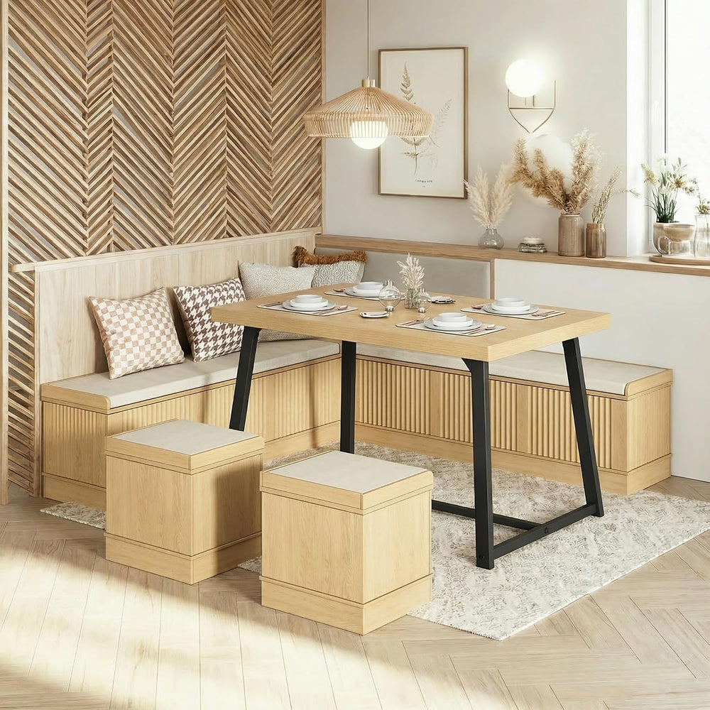 Brafab Corner Dining Table Set, 43 Inch Breakfast Nook Table Set with Bench w...