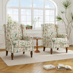 Wingback Accent Chair with Wood Legs, Bird, Set of 1 | High Back with Side Wings | Armrest Nailhead Trim | Solid Wood Frame | High-Density Foam Cushion | For Living Room & Bedroom
