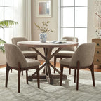 VKNOW Modern Dining Chairs Set of 4, Faux Leather Kitchen Chairs with Wood Legs, Upholstered Side Chair for Kitchen Dining Room, Taup