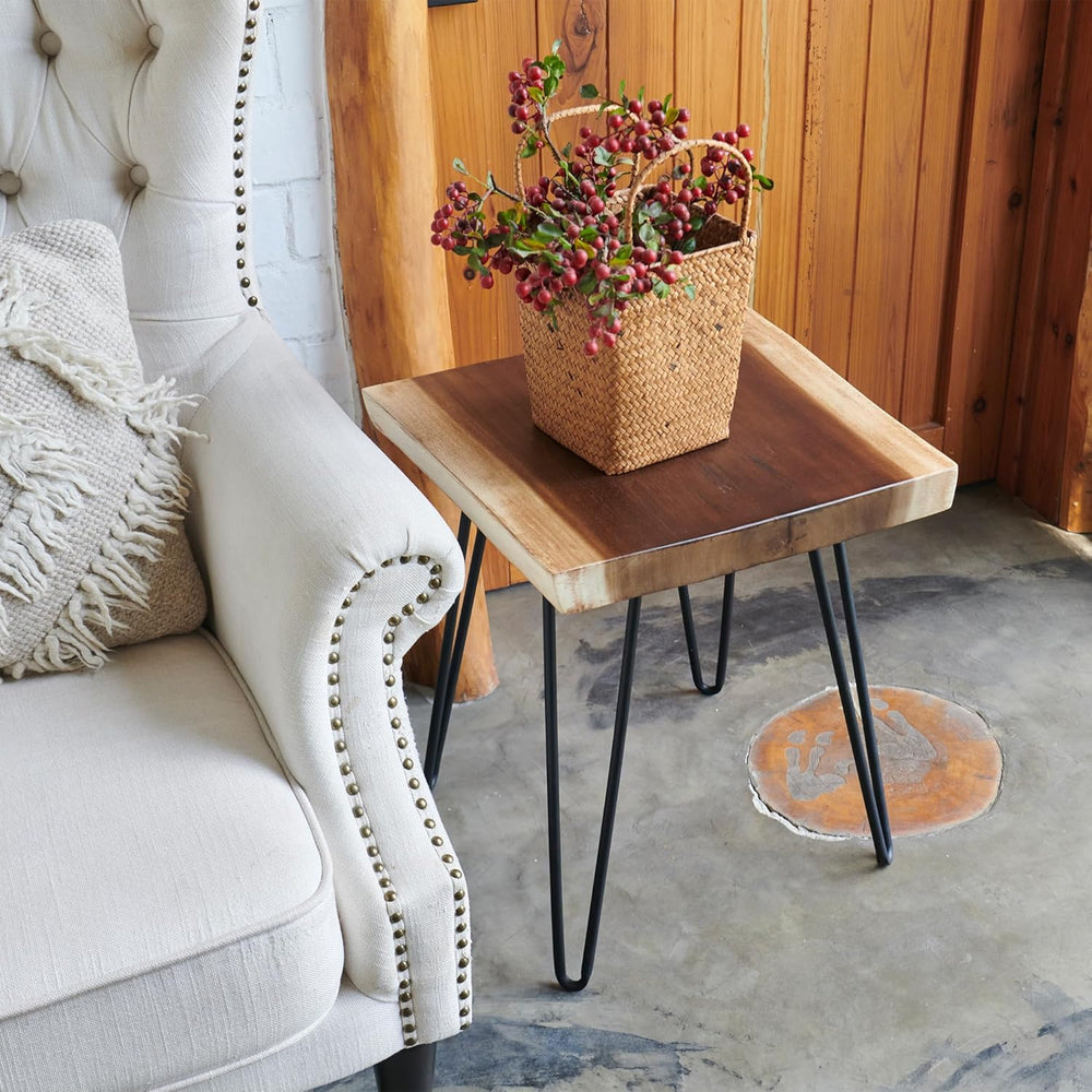 Square Teak Wood Slice Slab Side Table Top 17.7"x17.7"x1.96" L...