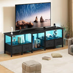 TV Stand for 80/75 Inch TV, LED Entertainment Center with 4 Fabric Drawers and Power Outlets, Modern Industrial TV Media Console for Living Room, Bedroom Storage Cabinet - 71'' Black