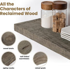 Floating Shelves, 8 Inch Deep Rustic Solid Reclaimed Wood Wall Shelves for Storage, Wall Mounted Display Shelving with Invisible Heavy-Duty Metal Bracket, 24 Inch Width Set of 2, Cement Grey