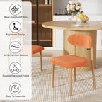 Wooden Dining Chair Set of 2, Modern Dining Chairs with with Curved Back, Fabric Upholstered Kitchen Dining Room Chairs with Adjustable Legs for Farmhouse Dining Living Room,Orange