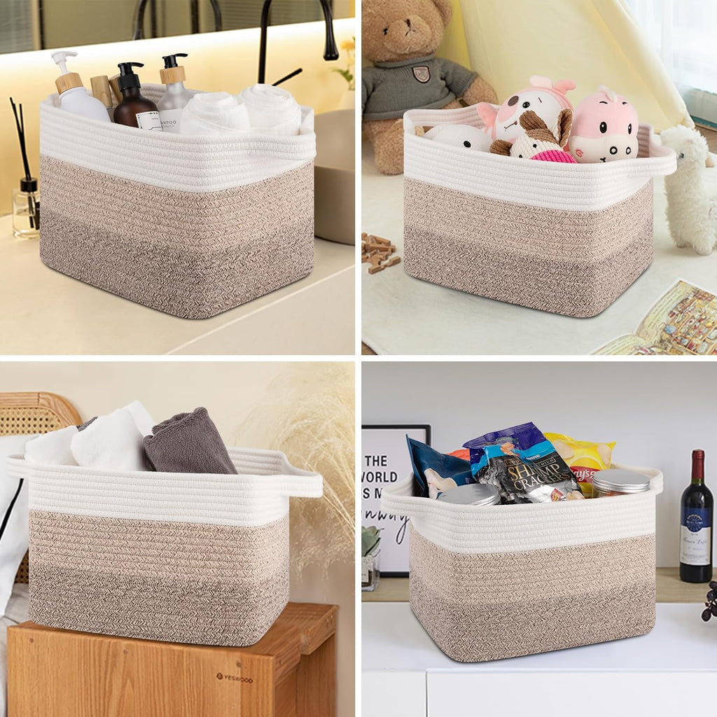 Storage Baskets for Organizing, Woven Baskets for Shelves, Rectangle Decorative Organizer for Storage Clothes, Toy, Books, Towels Nursery Bins 3 Pack (Gradient Yellow, 15.75"x11.8"x9.85")
