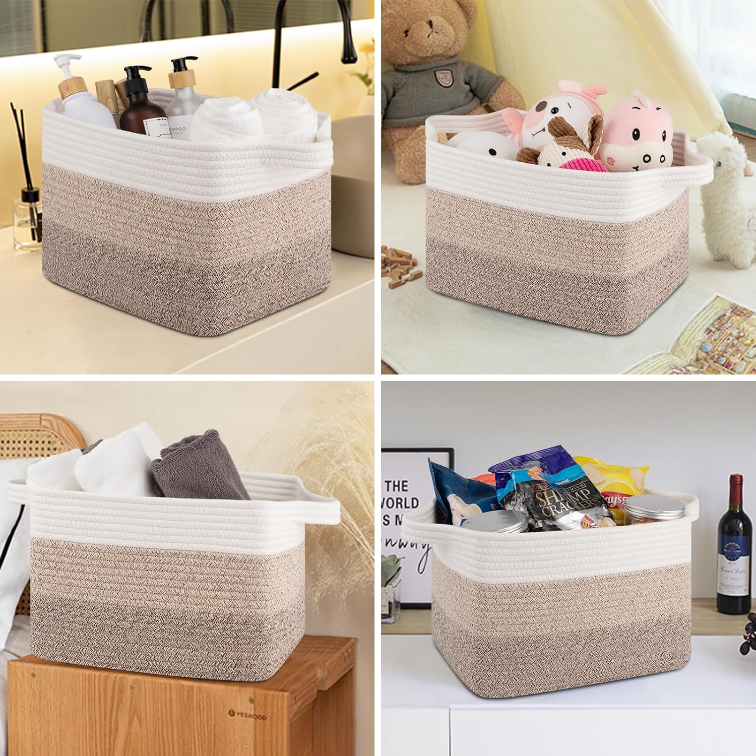Storage Baskets for Organizing, Woven Baskets for Shelves, Rectangle Decorative Organizer for Storage Clothes, Toy, Books, Towels Nursery Bins 3 Pack (Gradient Yellow, 15.75"x11.8"x9.85")