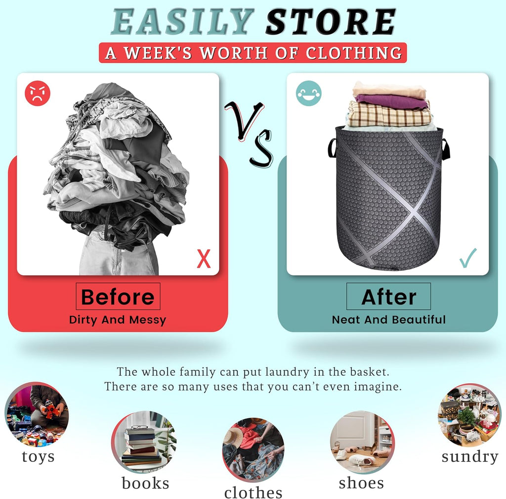 Basketball Grey Texture Laundry Hamper With Handles Foldable Oxford Cloth Tote Bag Cool Sports Theme Laundry Basket Clothes Toy Storage Bucket 18.9" x 16.5" For Bathroom/Laundry/Bedroom