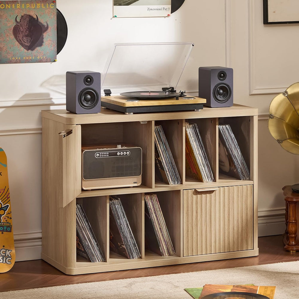 LEYAOYAO Large Record Player Stand with Vinyl Storage Up to 450 Albums, Wood ...