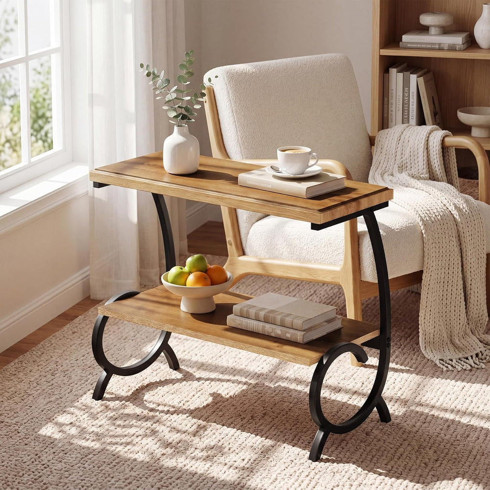 Tribesigns 2-Tier End Table, Narrow Couch Side Table with J-Shaped Metal Legs...