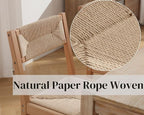 Mid Century Modern Rattan Dining Chairs Set of 2, Natural Beechwood Kitchen Chairs Farmhouse Woven Dining Room Chairs, Armless Boho Cane Wicker Chair Wooden Dining Chairs with Weave Hemp Seat and Back