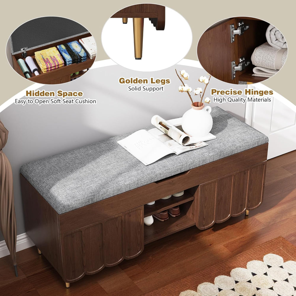 3More 40" Entryway Shoe Storage Bench,Upholstered Hidden Space Beneath S...