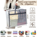 Fixwal 4 Pack 75L Extra Large XL Clear Storage Bags With Zipper for Blankets, Quilts, Clothes, Comforter, Bedding and Pillows