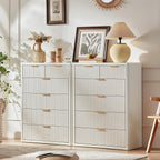 LEYAOYAO Fluted 6 Drawers Dresser for Bedroom, 42" Tall Modern Chest of Drawers with Metal Handle, Curved Profile Design,White Wood Drawer Organizer for Bedroom, Living Room, Hallway, Entryway