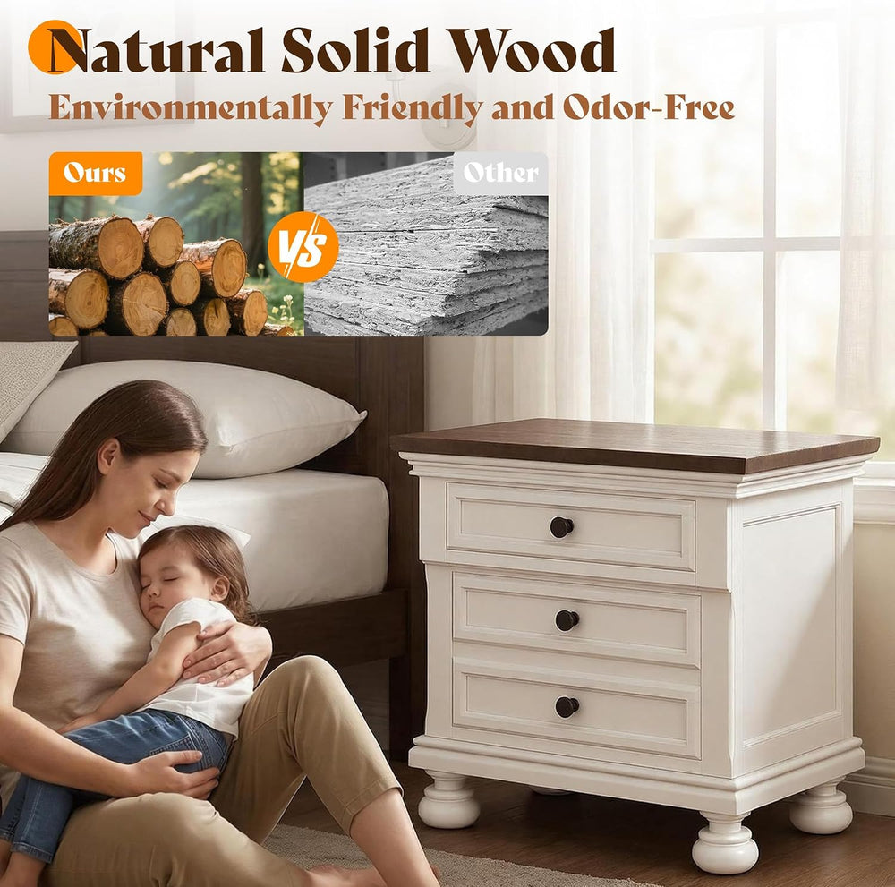 AMERLIFE Fully Assembled Nightstands Set of 2, Solid Wood End Tables | 26&quo...