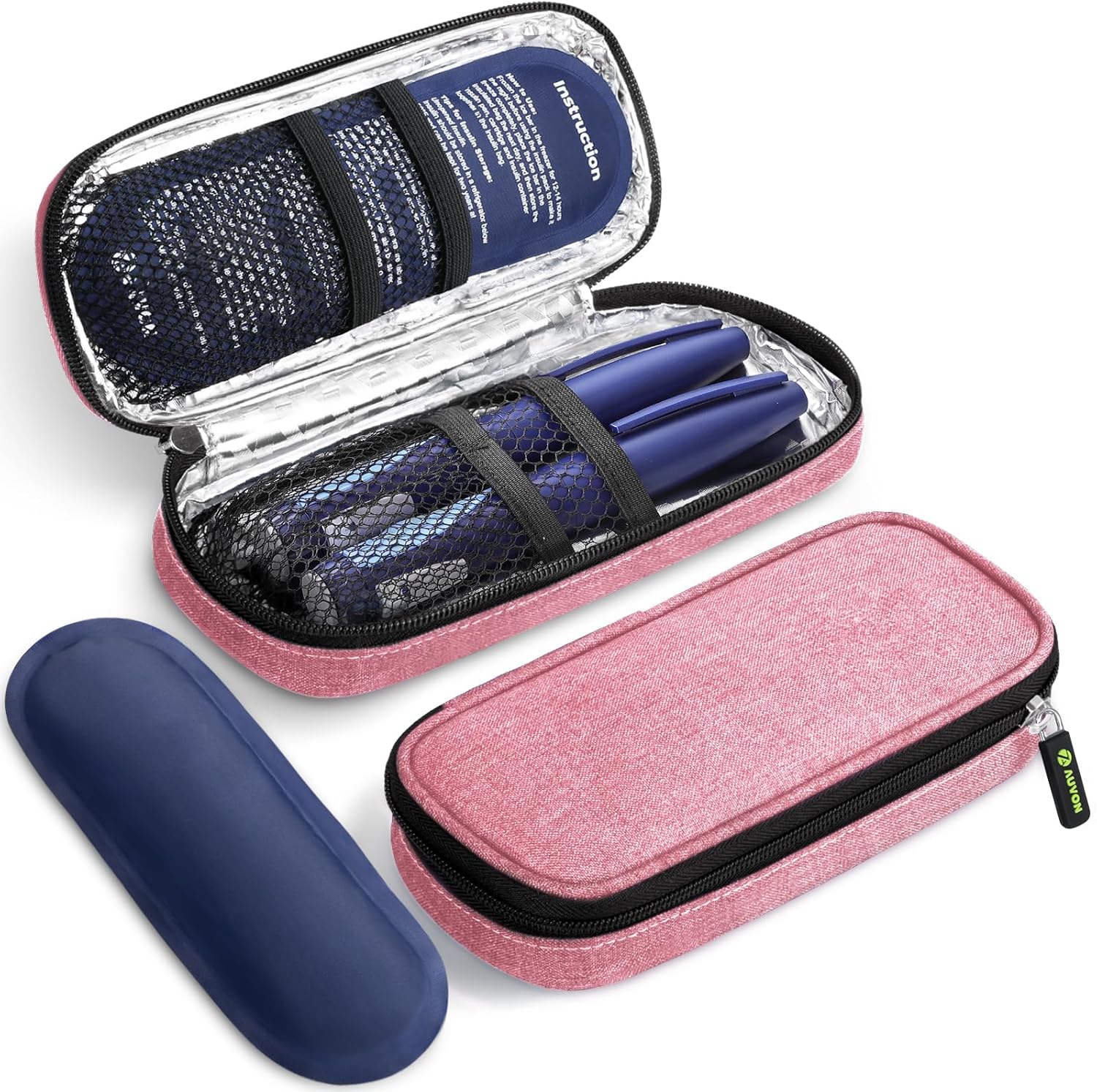 AUVON Insulin Cooler Travel Case with 2 x 90g TSA Approved Ice Packs, Diabetic Medication Insulated Cooling Bag for Insulin Pens and Diabetic Supplies Storage, Compact for Daily Life and Trips