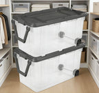 160 Quart Wheeled Stacker, Extra Large Durable Clear Bin, Latch Lid and Pull Handle, Gray, 2 Count
