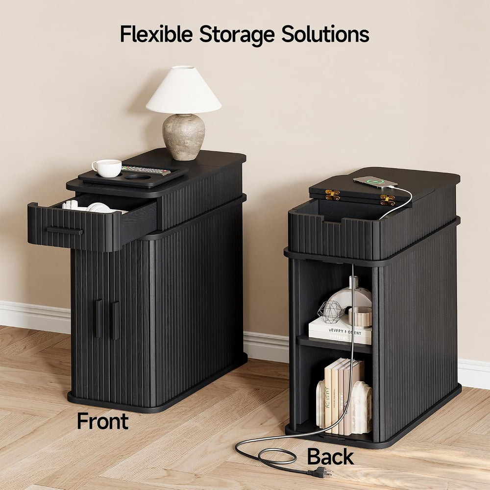 ONBRILL Fluted End Table, Narrow Side Table, 23.62" H, Black