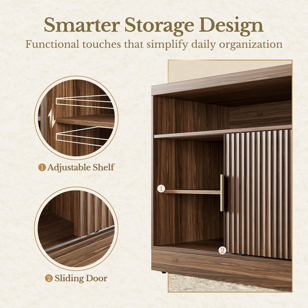 File Cabinet with Sliding Door, 32'' Fluted File Cabinet with Open Ad...