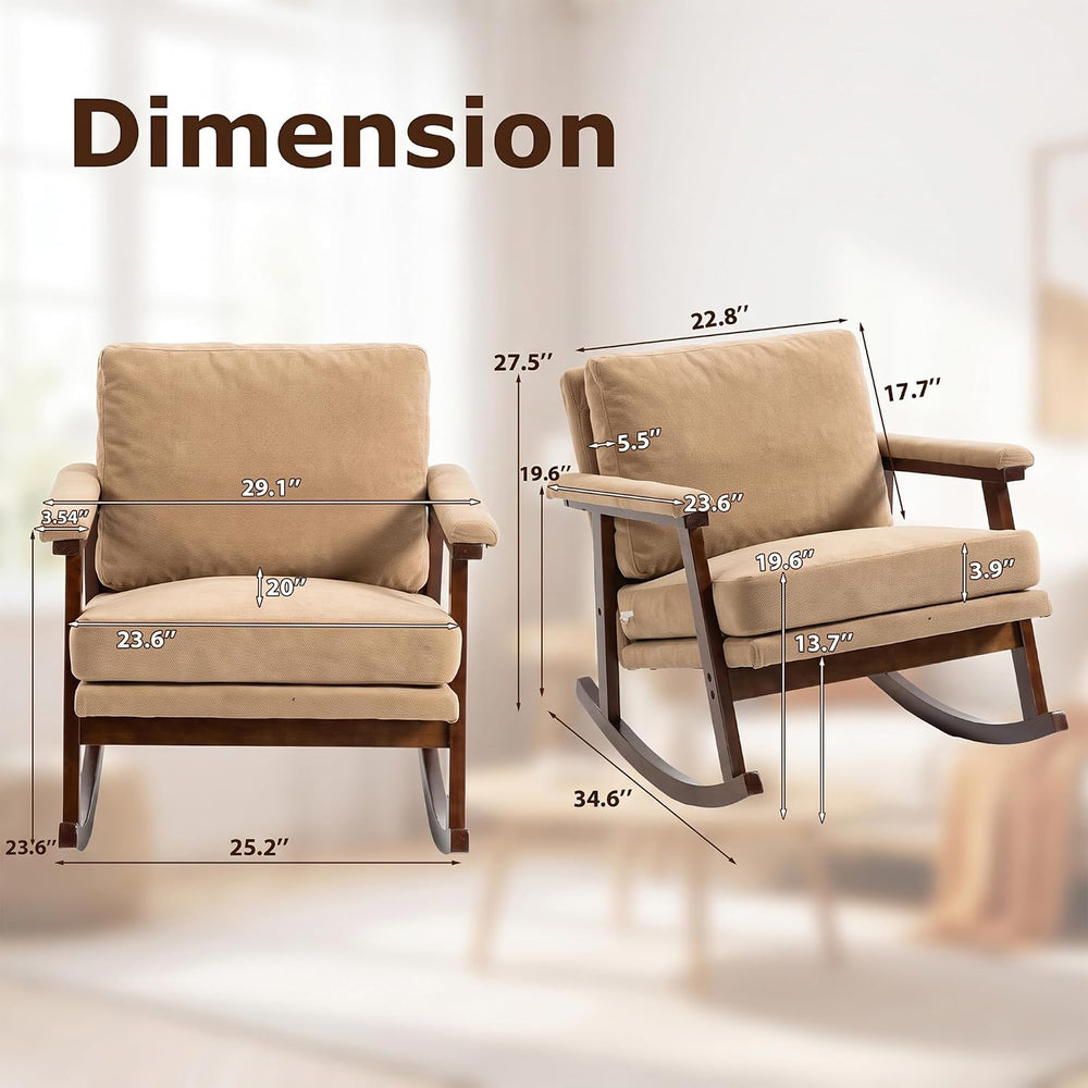Modern Upholstered Rocking Chair Set of 2 with Solid Wood Frame