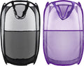 Collapsible Pop Up Laundry Hamper, Extra Large Mesh Foldable Laundry Basket Bag, 28" x 16" x 16", 2 Pack (Black + Purple)