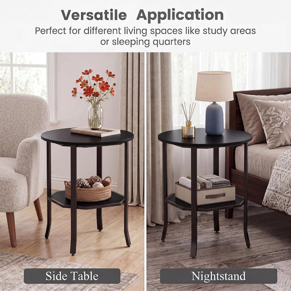 Tangkula 2-Tier Round Side End Table, Small Nightstand with Storage Shelf, In...