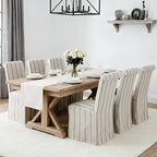 chairus Slipcovered Parsons Dining Chairs Set of 6, Upholstered Dining Room Chairs with Removable Linen Cover & High Back, Modern Farmhouse Wooden Side Kitchen Chairs, Khaki Stripe