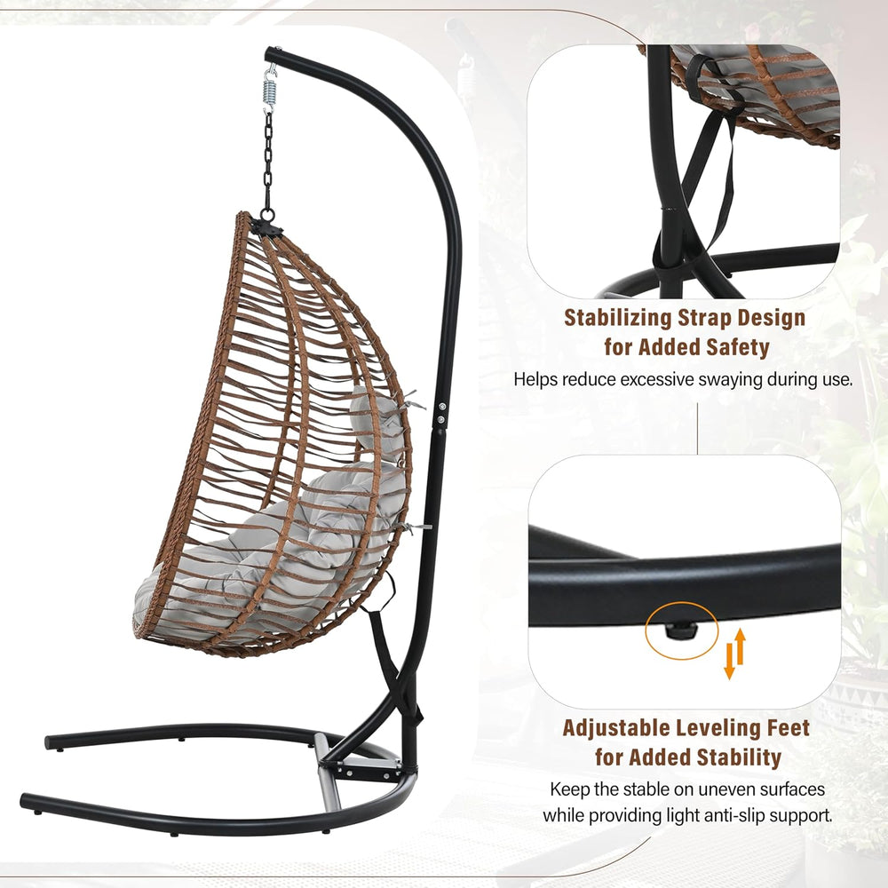 Mirightone Hanging Egg Chair with Stand, Foldable Wicker Egg Swing Chair for ...