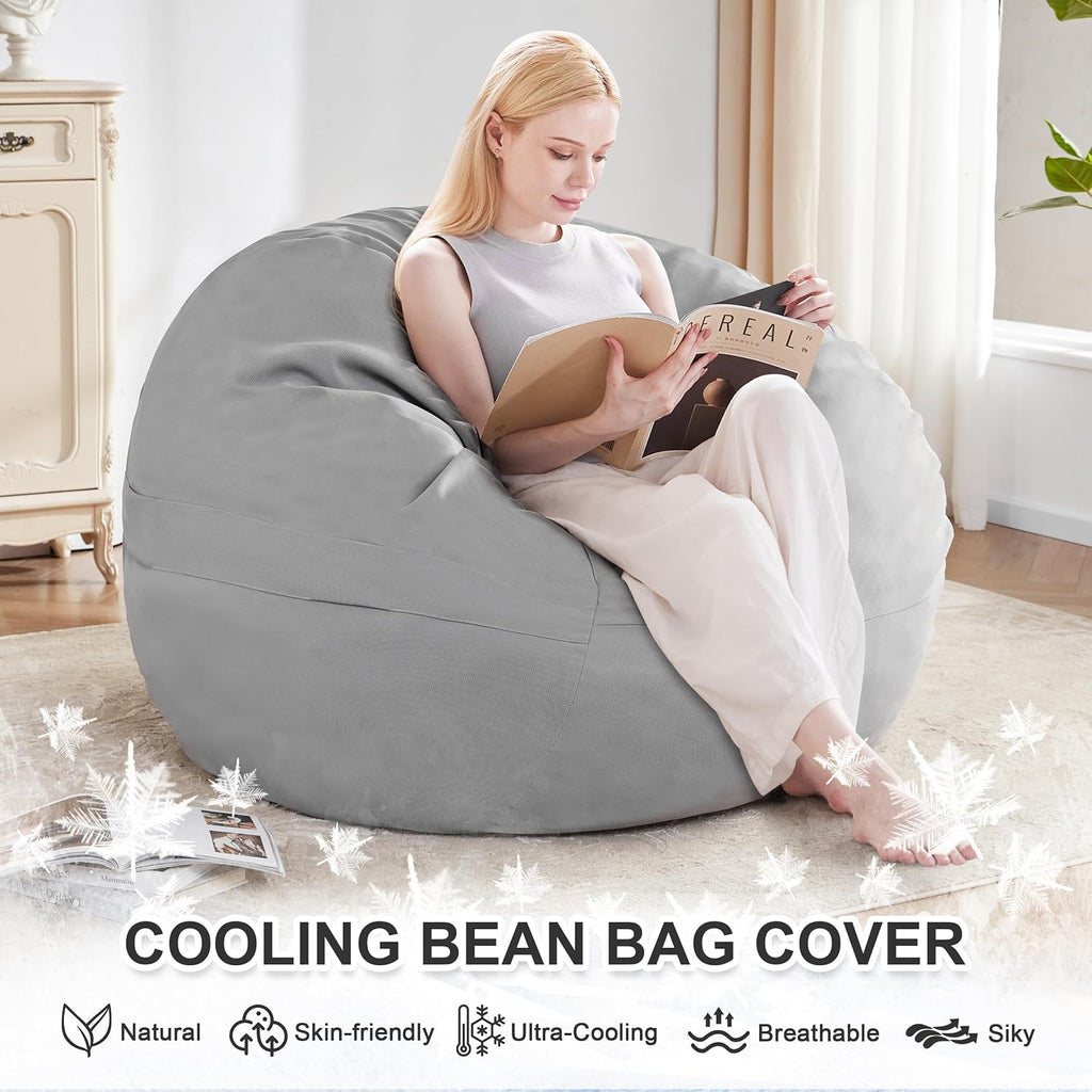 Cooling Bean Bag Cover for Hot Summer (No Filler), Giant Bean Bag Chairs for Stuffed Animals Storage, Large Bean Bag Chair Covers for Adults, Bean Bag Couch Sofa for Toddler/Kids (Grey,4FT)