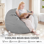 Cooling Bean Bag Cover for Hot Summer (No Filler), Giant Bean Bag Chairs for Stuffed Animals Storage, Large Bean Bag Chair Covers for Adults, Bean Bag Couch Sofa for Toddler/Kids (Grey,4FT)